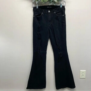 Almost Famous Black Denim High Rise Distressed 90’s Wide Leg Jeans 7